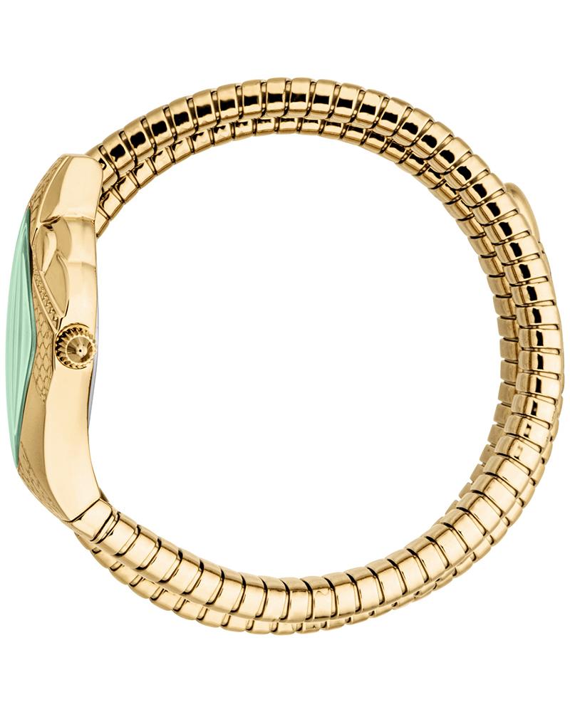 Side view of Just Cavalli Cristallo watch showing case profile and snake bracelet