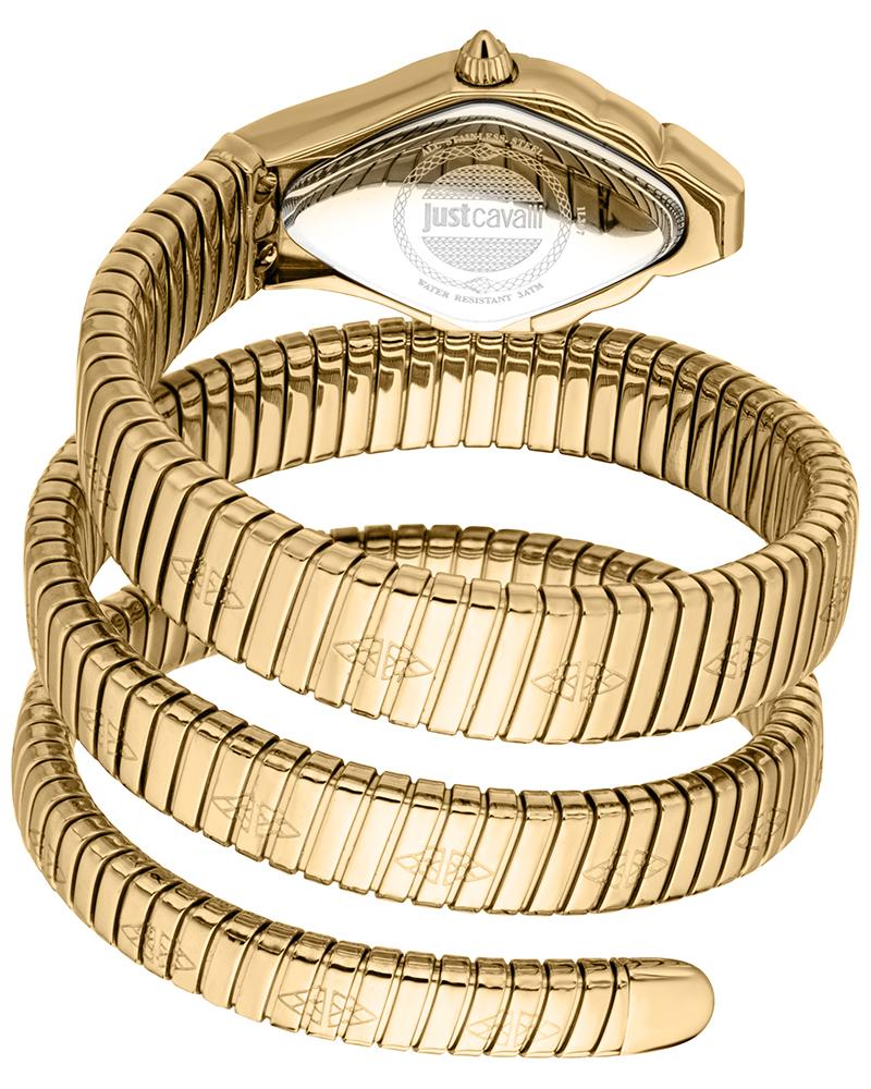 Gold-tone snake-coil bracelet strap of Just Cavalli Cristallo watch