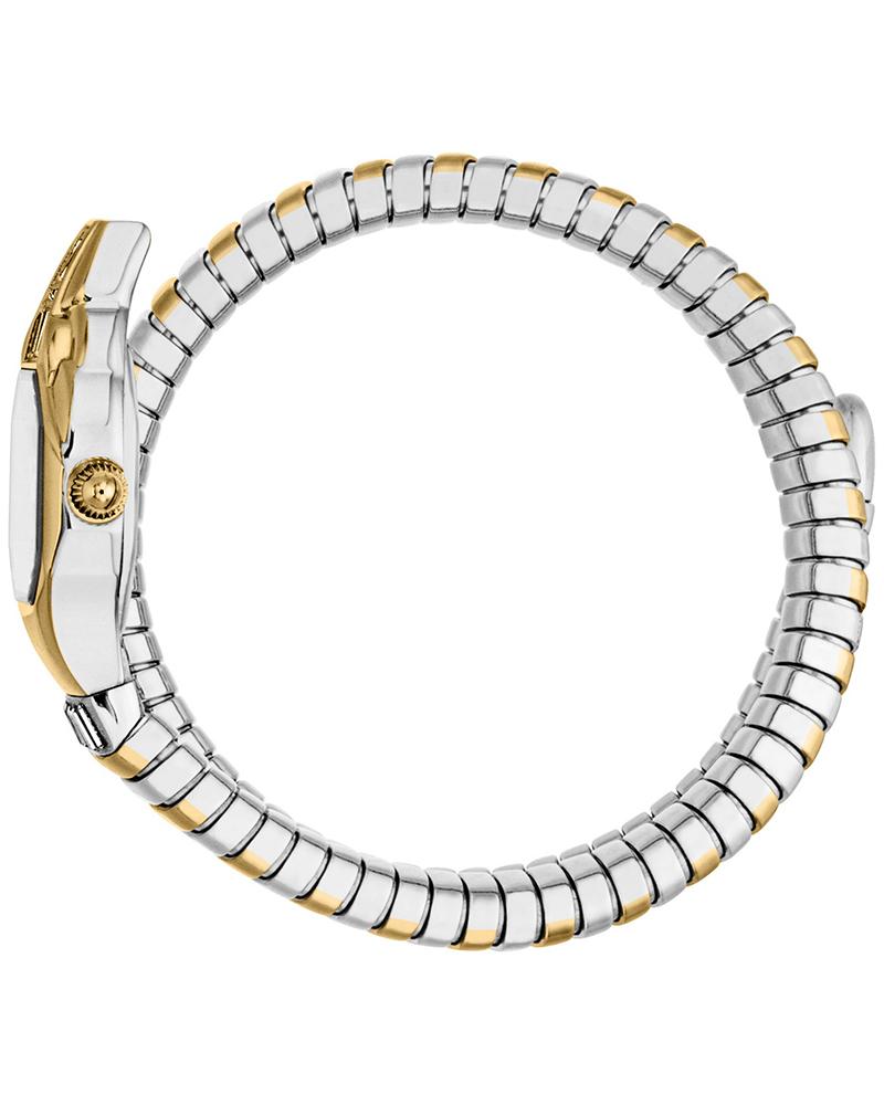 Just Cavalli Brillante Snake two-tone watch worn on wrist showing flexible snake bracelet