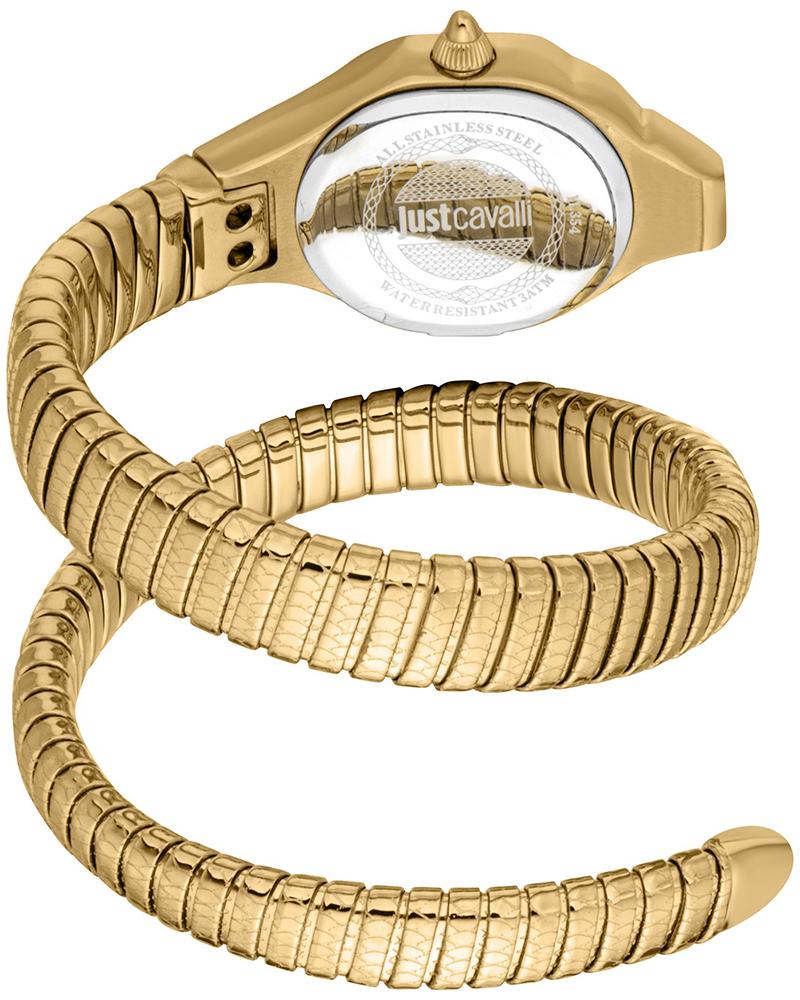 Just Cavalli Signature Snake watch showing gold snake-wrap bracelet and crystal-set bezel detail