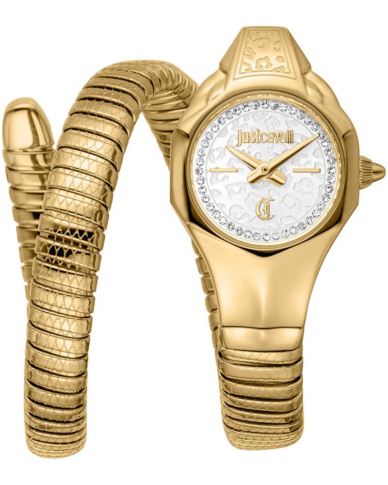 Just Cavalli Signature Snake gold-tone women's watch with white dial and snake-pattern bracelet