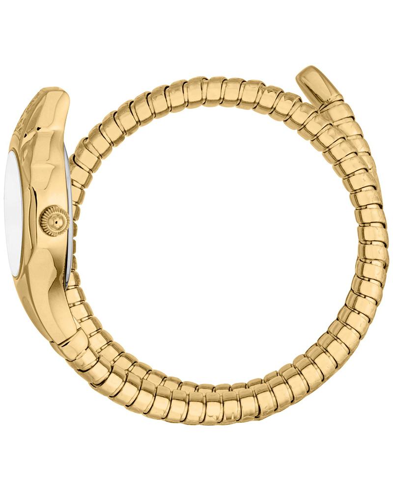 Just Cavalli Signature Snake watch on wrist displaying snake-textured gold bracelet and crown