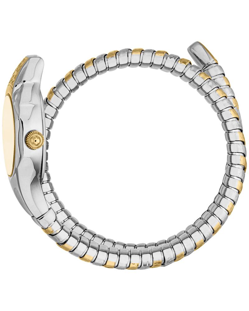 Just Cavalli Signature Snake Fiore Lady watch on wrist displaying snake-textured two-tone bracelet