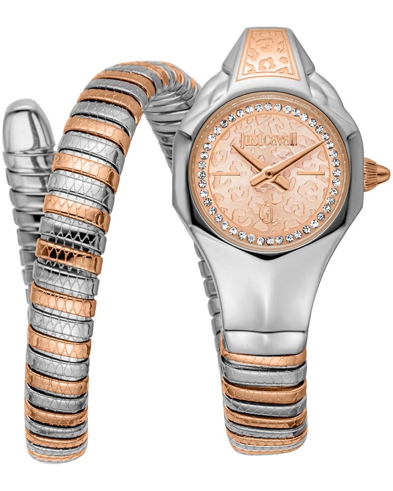 Just Cavalli Fiore women's watch with rose gold dial and two-tone stretch bracelet