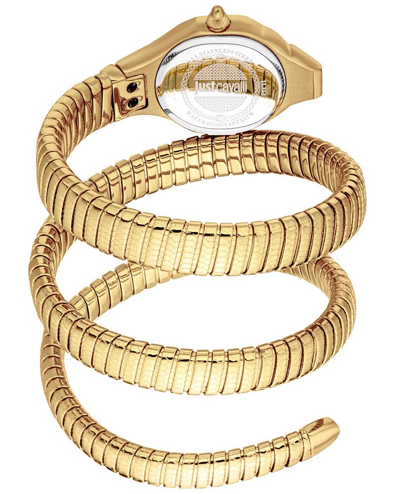 Just Cavalli Vita watch caseback showing gold stainless steel wrap-around bracelet design