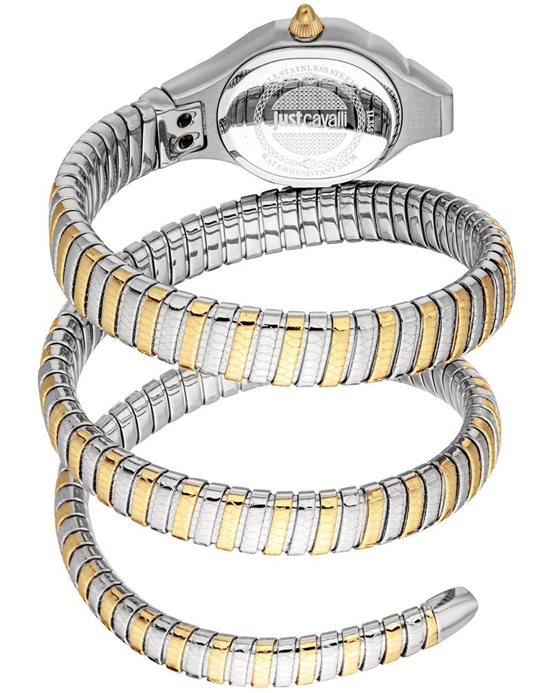 Just Cavalli Signature Snake watch with snake-inspired wraparound bracelet in two-tone yellow gold and silver