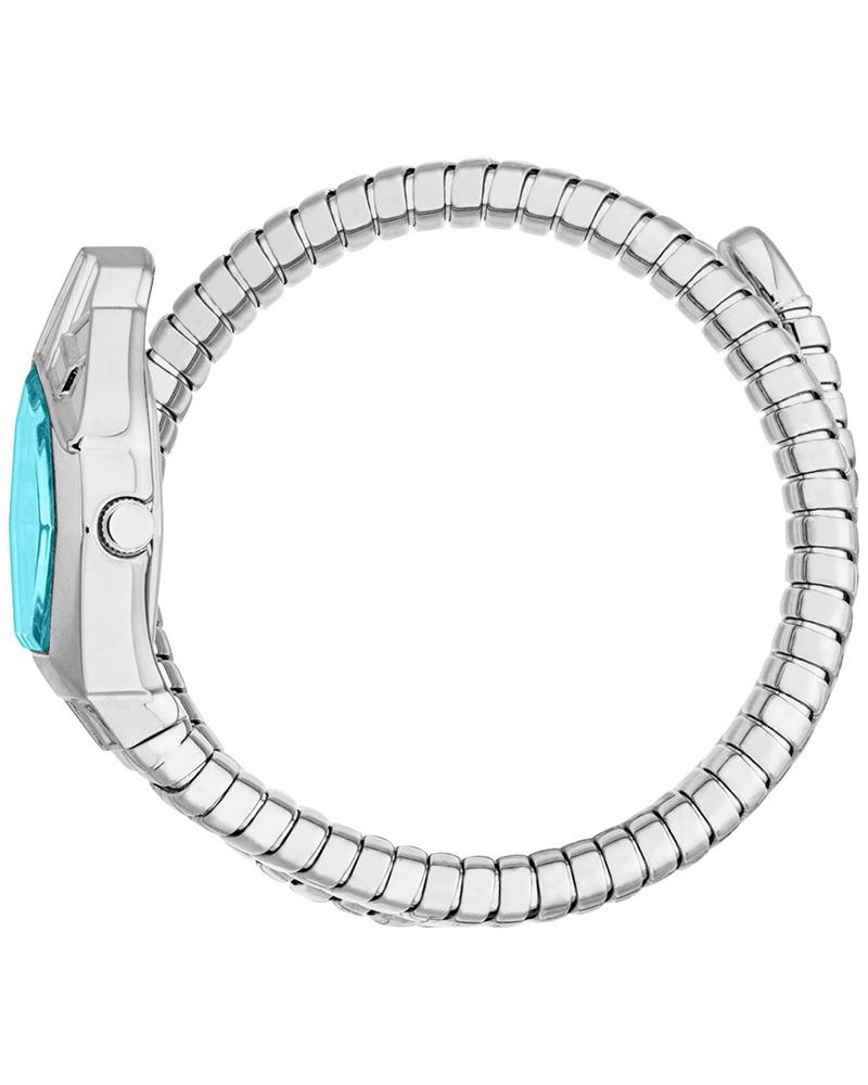 Just Cavalli Signature Snake watch side view with turquoise dial and snake-pattern metal bracelet