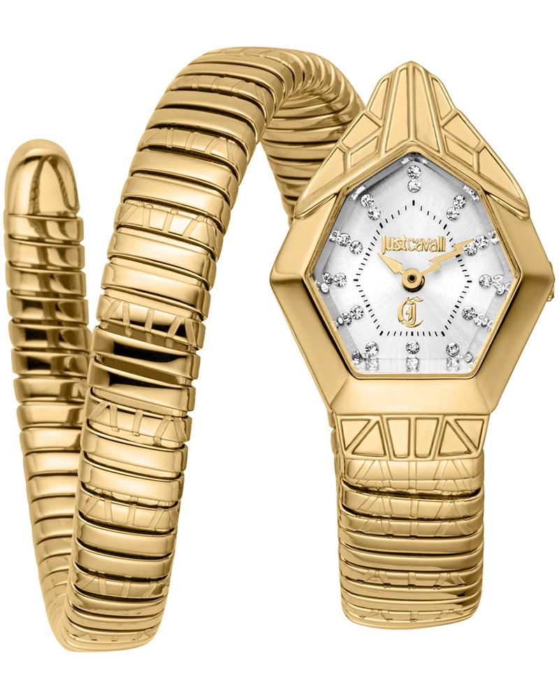 Just Cavalli Gemma Snake gold women's watch with pentagonal case and coiled snake bracelet