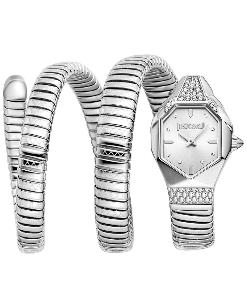 Just Cavalli Signature Snake Ambra silver wrap watch with snake bracelet