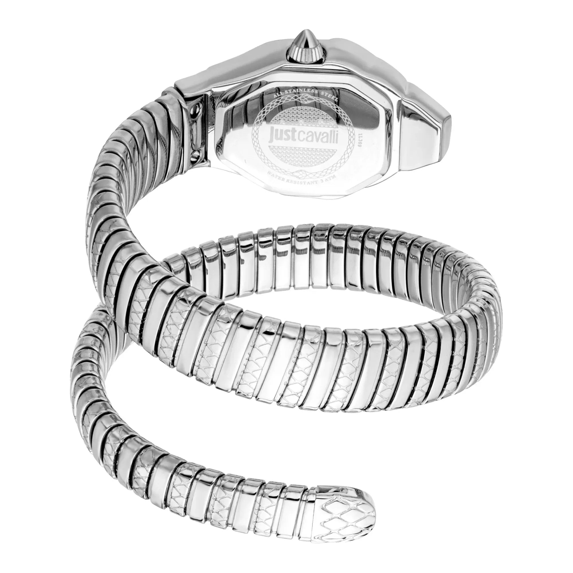 Just Cavalli Signature Snake Aurela watch angled view displaying flexible snake-form bracelet design