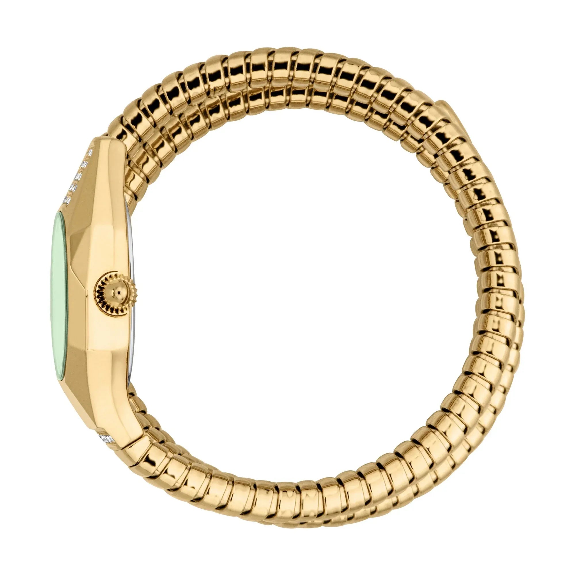 Just Cavalli Signature Snake Lunara watch side view showing snake-coiled bracelet design