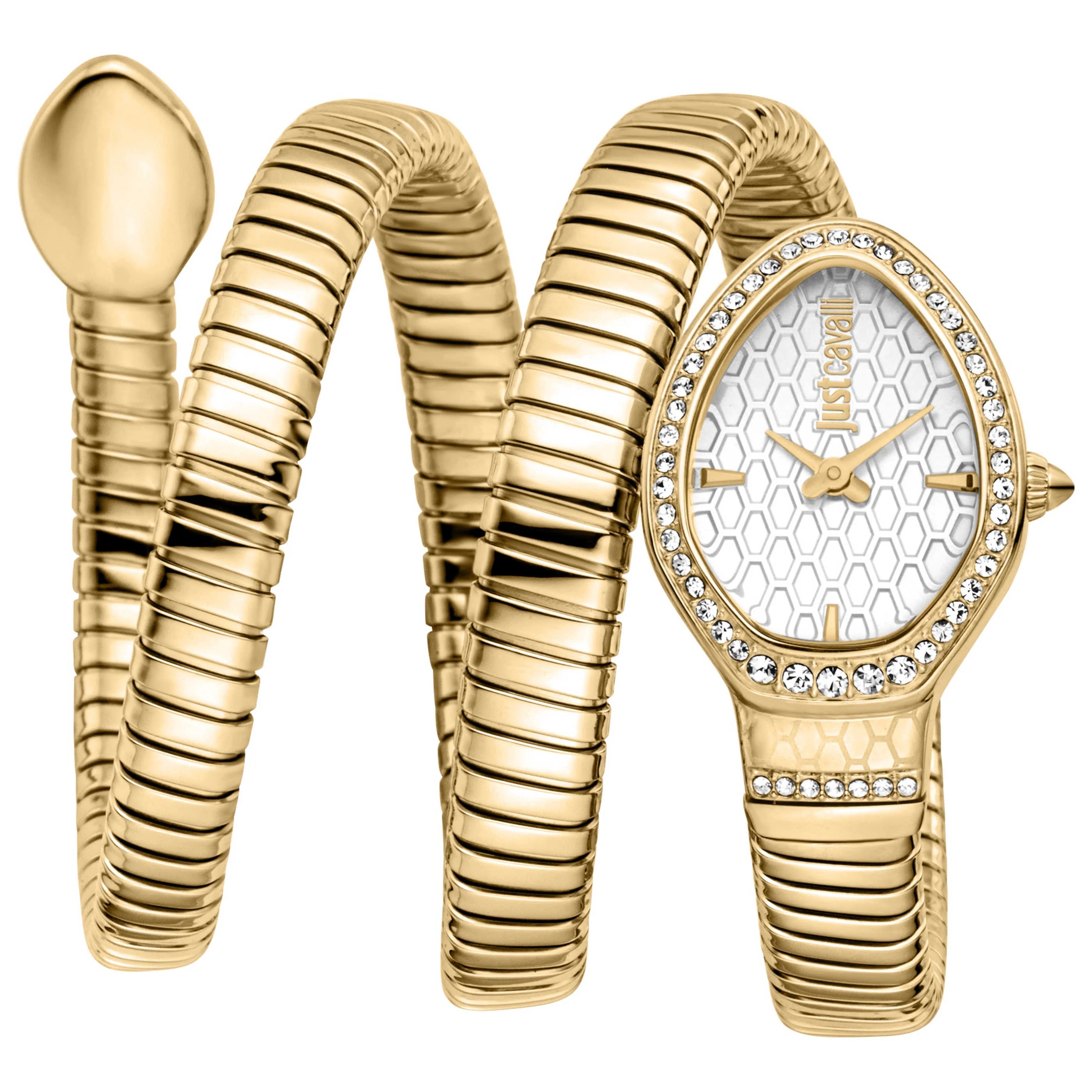 Just Cavalli Carezza silver dial gold steel watch with coil strap