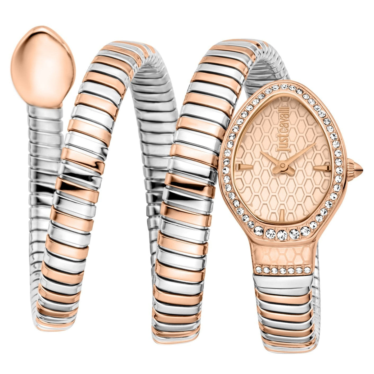Just Cavalli Carezza rose gold dial women's watch with two-tone steel wrap strap