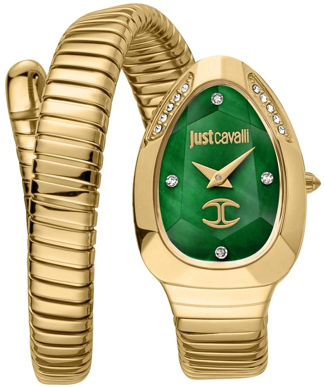 Just Cavalli Glam Evo 4 women's watch with green dial, gold tone case and bangle bracelet