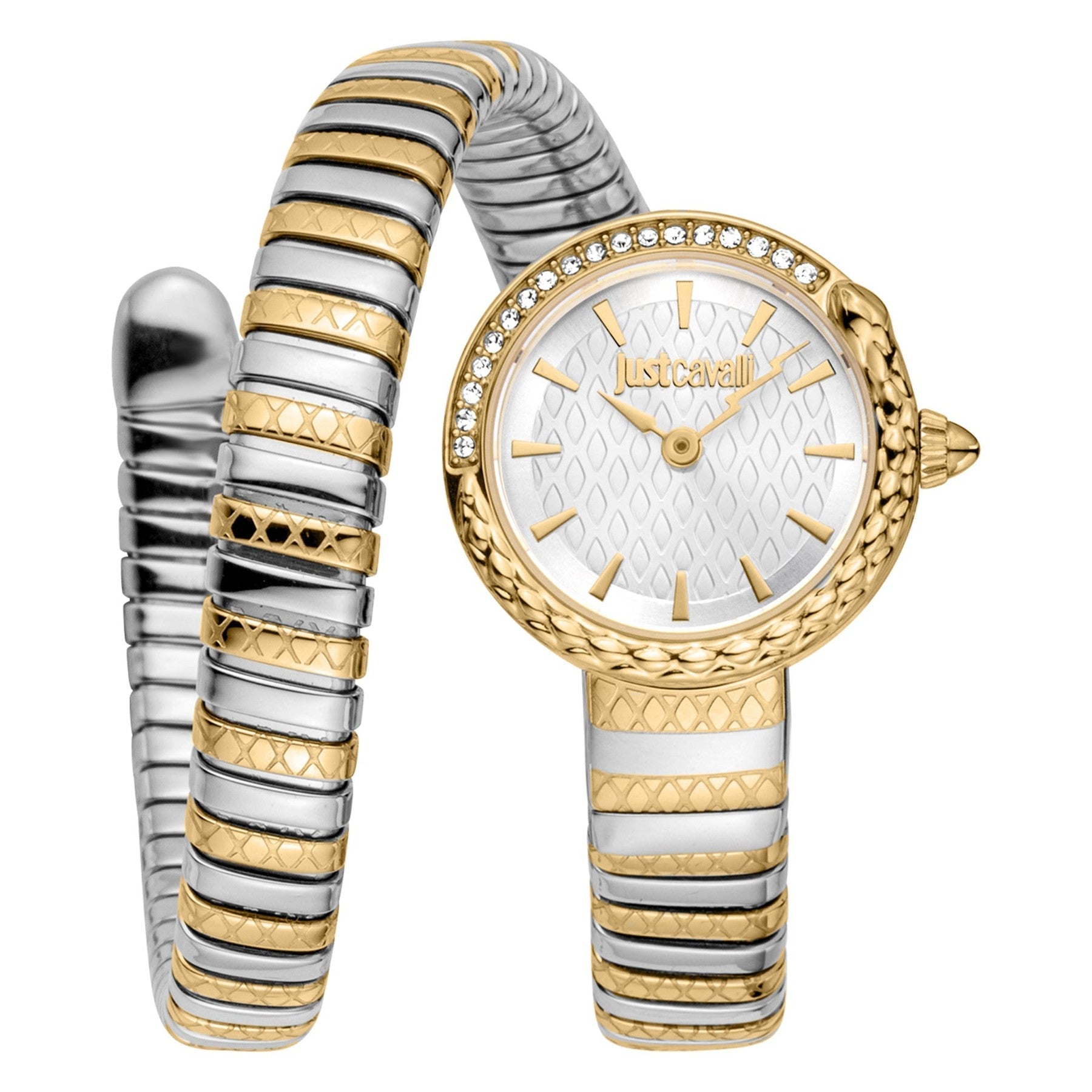 Just Cavalli Snake Cerchio women's watch with gold and silver two-tone snake bracelet and white dial