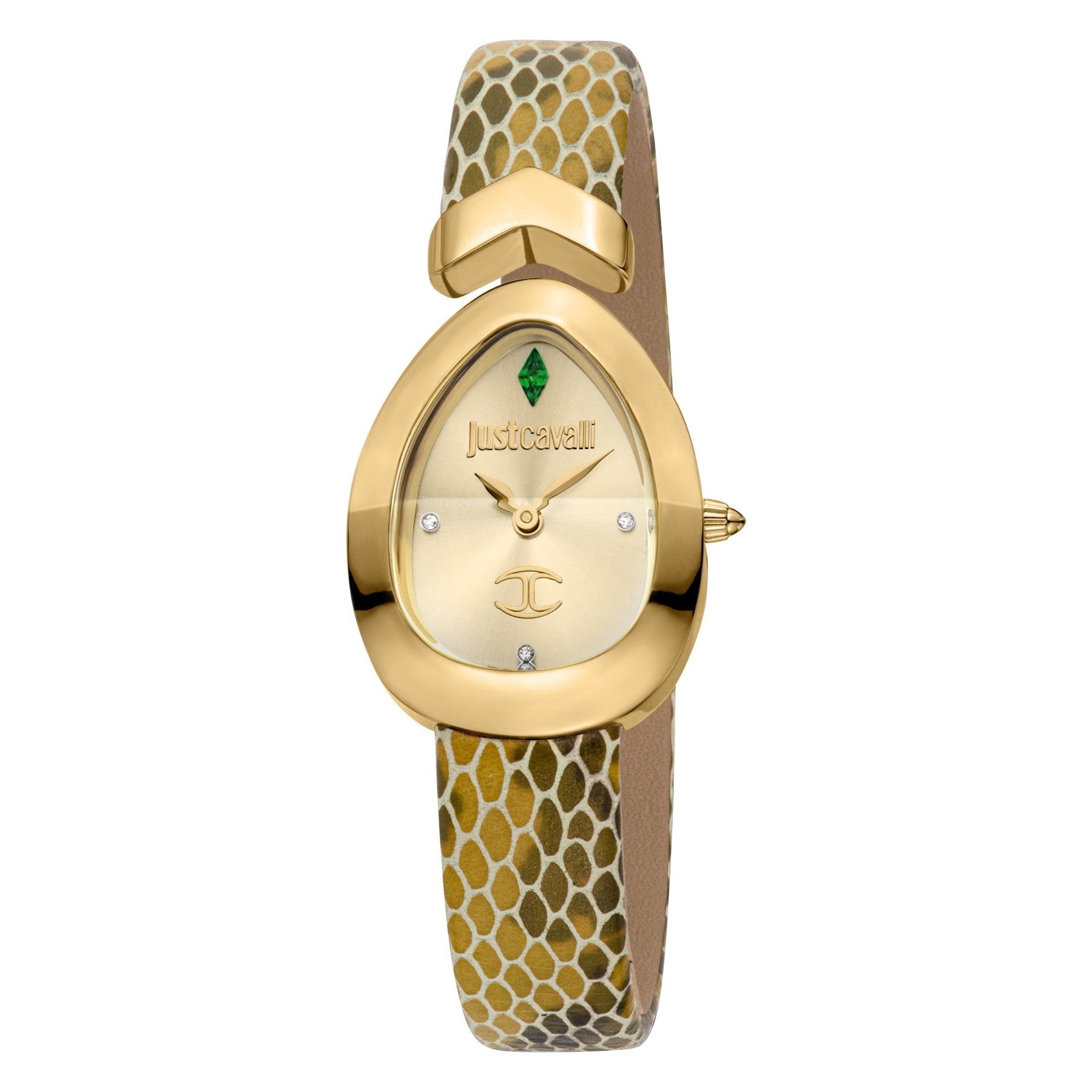 Just Cavalli gold watch with champagne dial and patterned leather strap