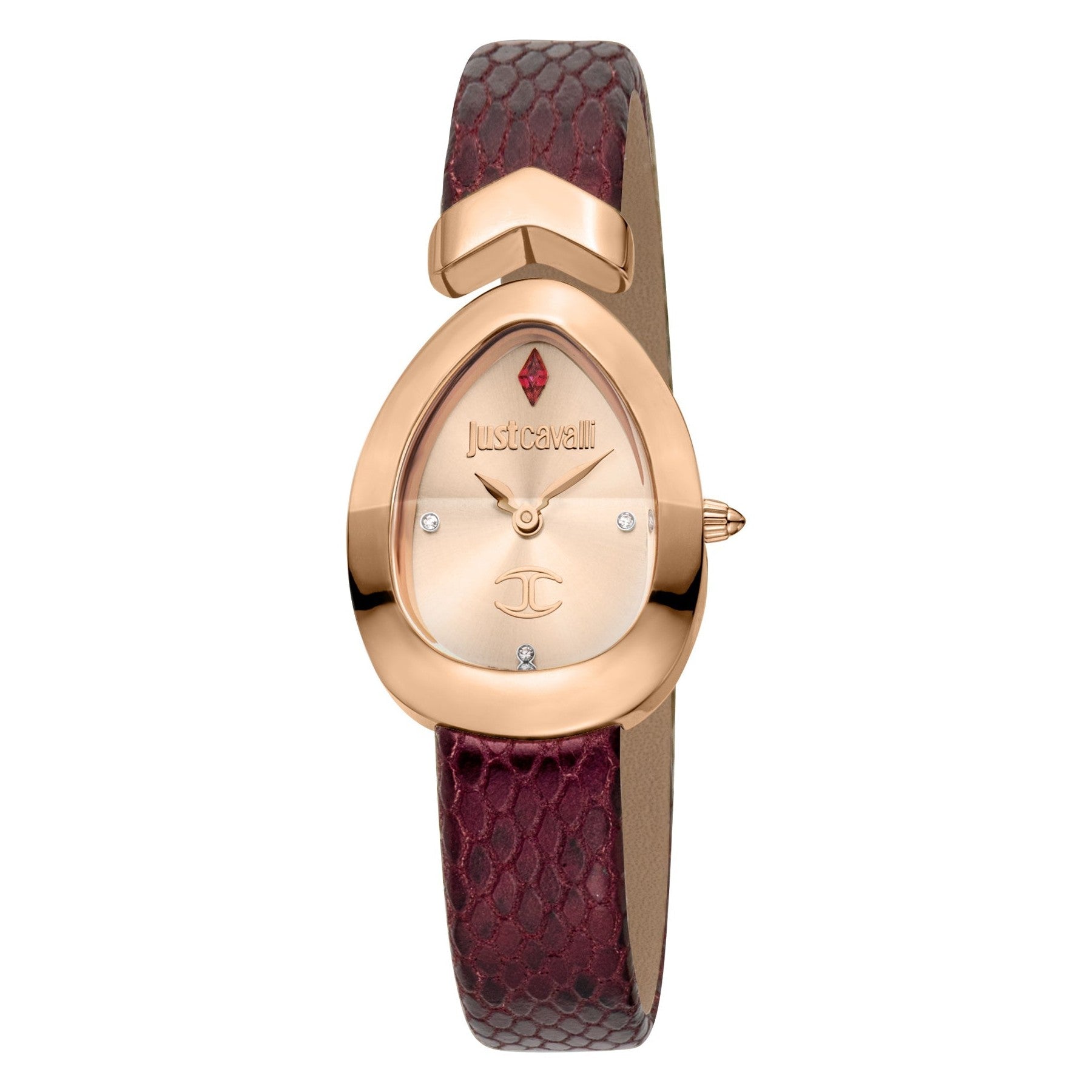 Just Cavalli Diversa rose gold-tone watch with burgundy snake pattern leather strap and rose gold dial