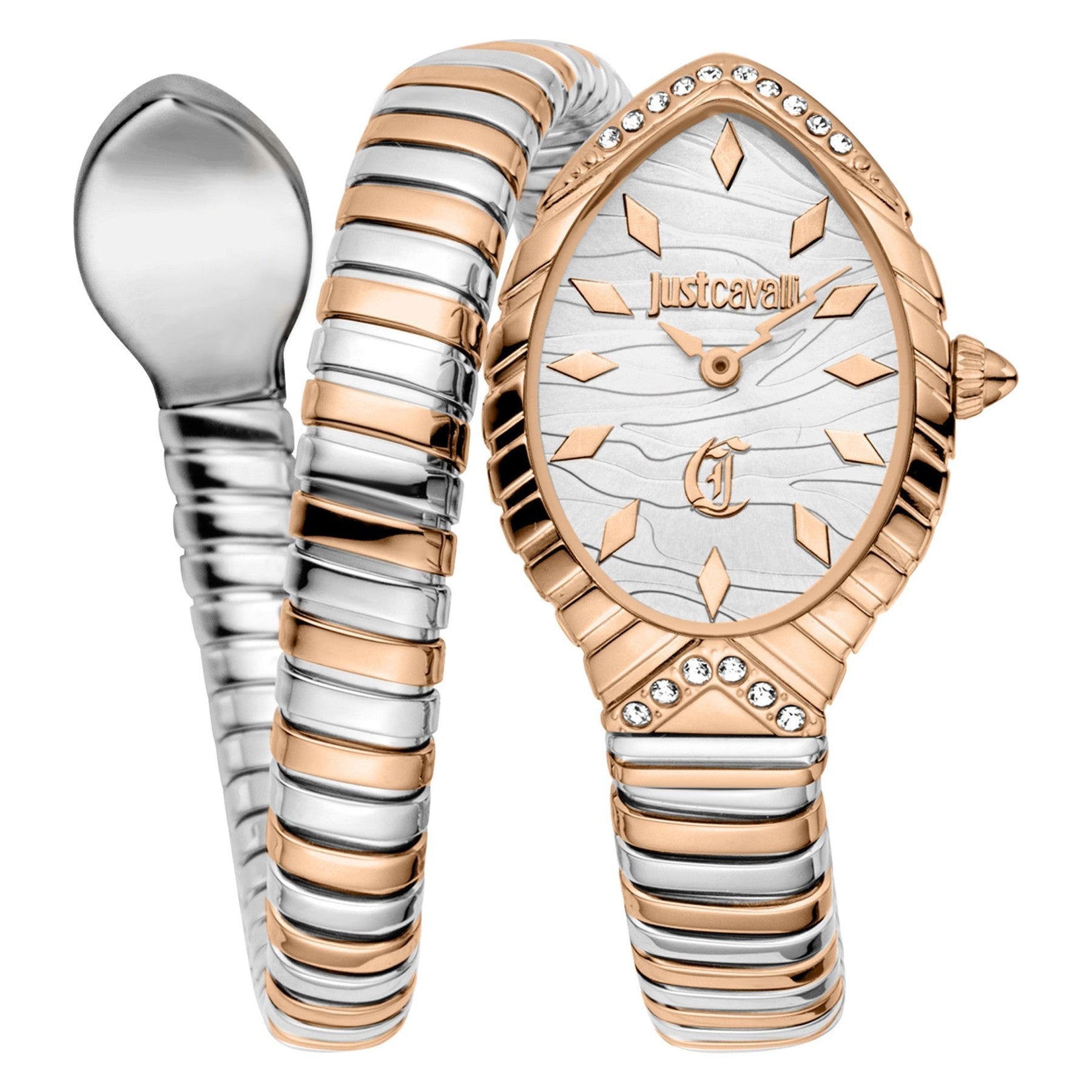 Just Cavalli Unica Snake women's watch with rose gold and silver two-tone snake bracelet and oval dial