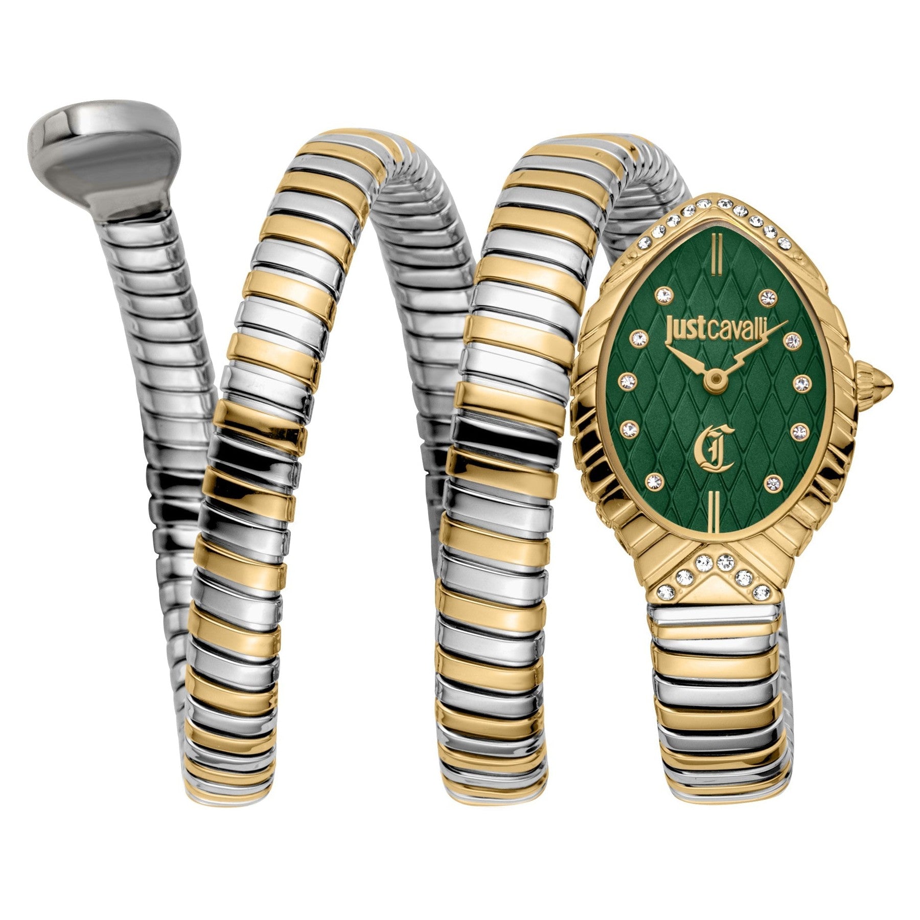 Just Cavalli JC1L323M0055 two-tone women's watch with dark green dial and crystal markers