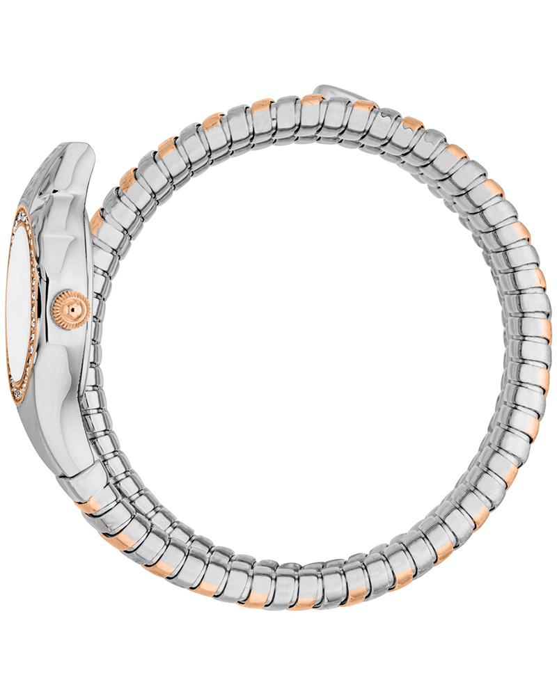 Circular view of Just Cavalli Signature Snake watch displaying complete triple-wrap snake strap design from above