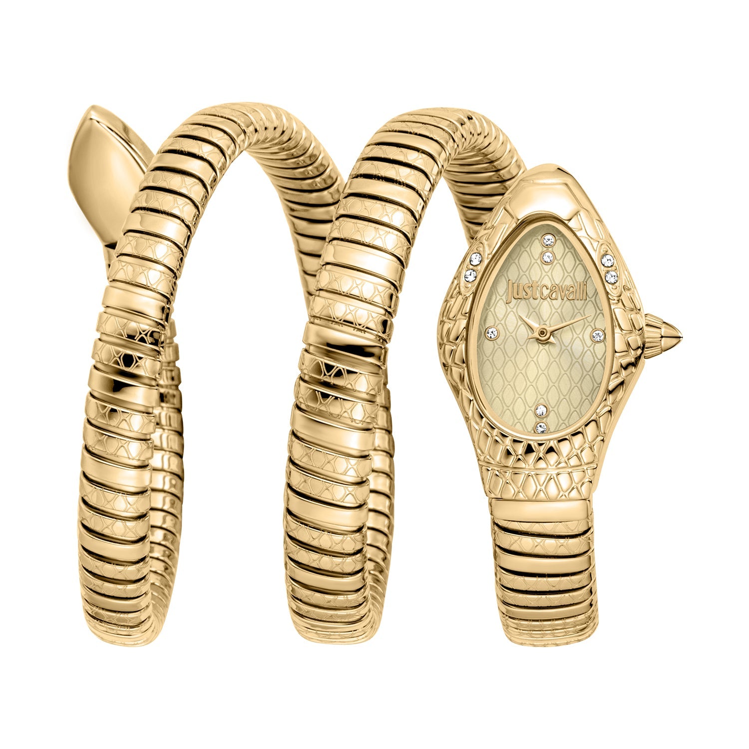 Just Cavalli gold snake wrap women's watch with serpent coil band and oval dial