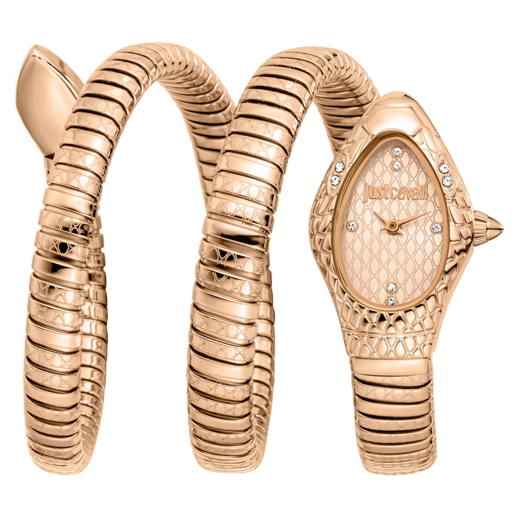 Just Cavalli Signature Snake Aurela rose gold women watch with snake-wrapped bracelet and oval dial