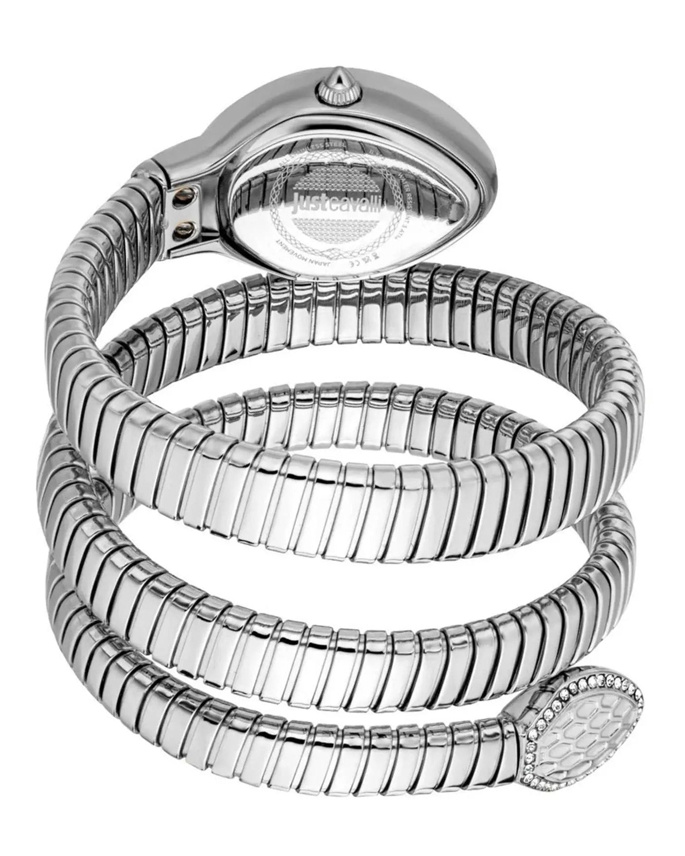 Just Cavalli Signature Snake watch detail view highlighting the coiled snake bracelet and case design
