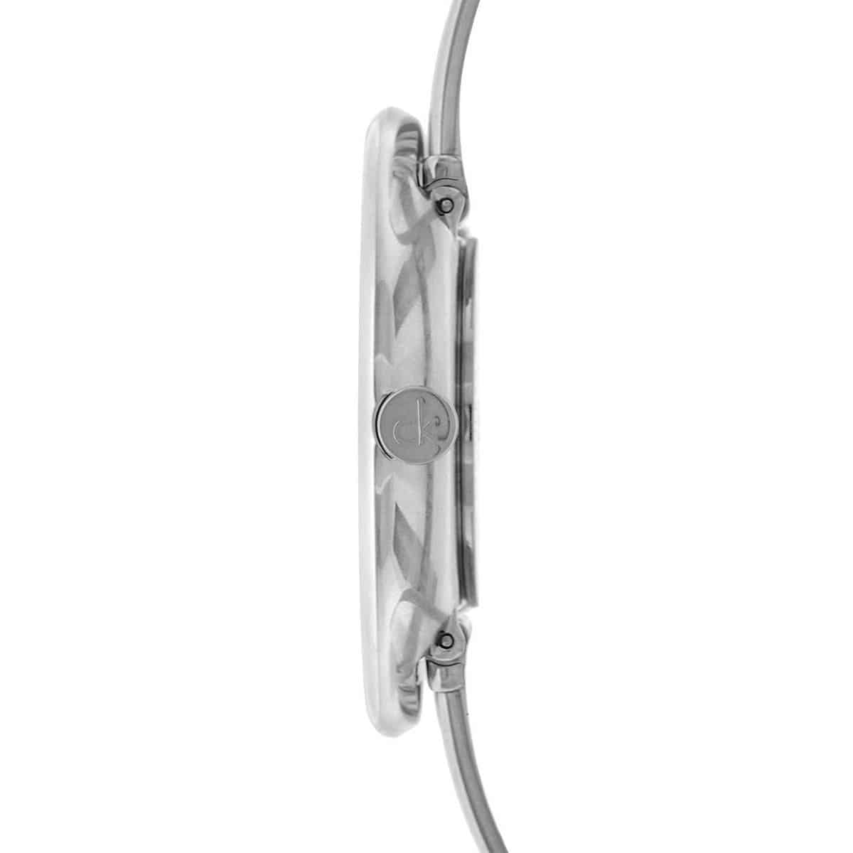 Side profile of Calvin Klein Cheers watch showing case thickness and strap