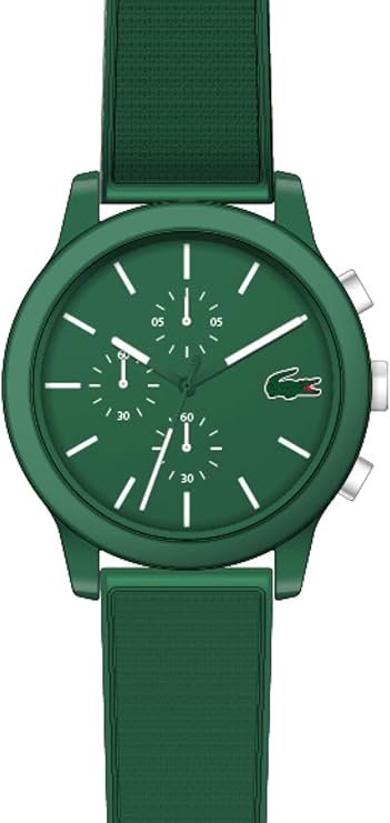 Lacoste 12.12 Chronograph green watch with extended silicone strap detail view