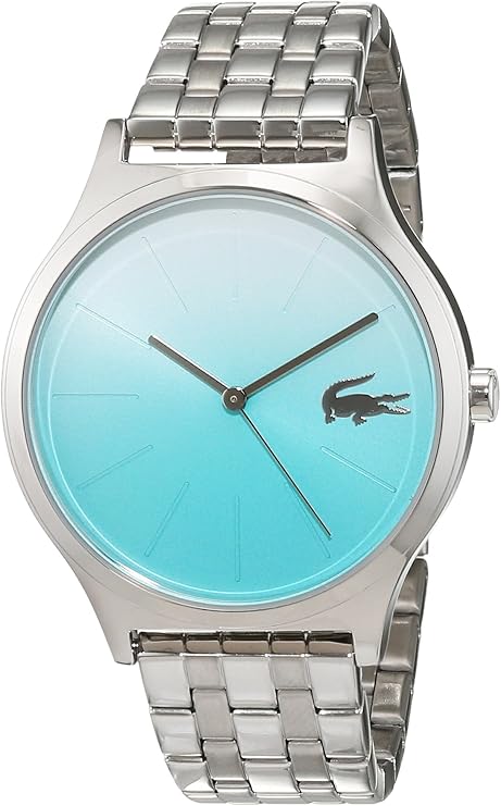 Lacoste women's watch with turquoise dial, silver-tone stainless steel case and link bracelet