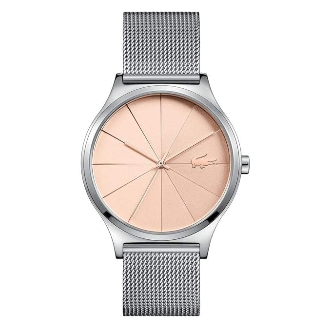 Lacoste 2001042 women's watch with peach dial and stainless steel mesh strap, front view