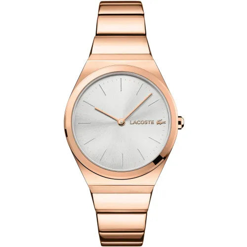 Lacoste women's quartz watch with rose gold stainless steel case and silver dial