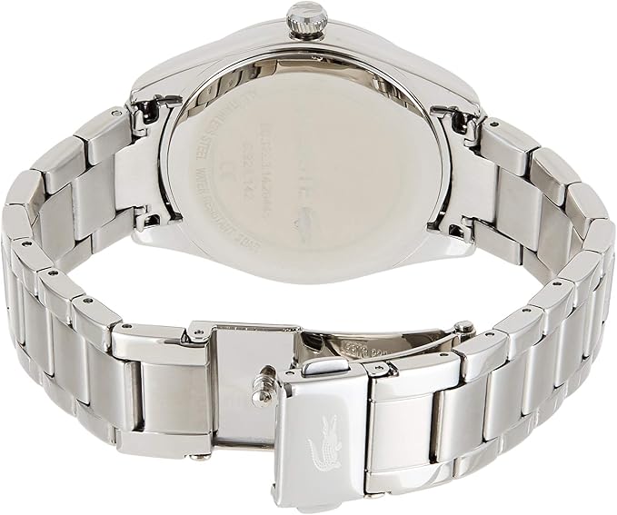 Stainless steel caseback of Lacoste 2001083 watch with engraved details