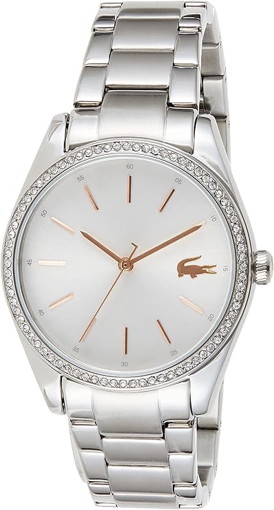 Lacoste men's watch with white dial, diamond bezel, rose gold hands and indices