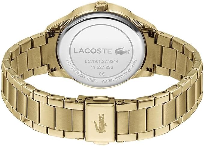 Lacoste watch caseback displaying model number LC.19.1.27.3244 and stainless steel construction