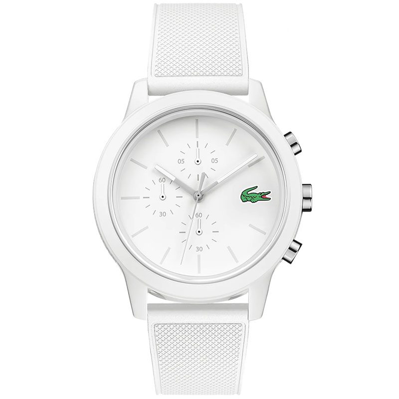 Lacoste 2010974 white dial chronograph men's watch with white rubber strap