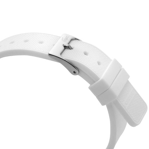 White silicone strap with textured pattern and clasp detail