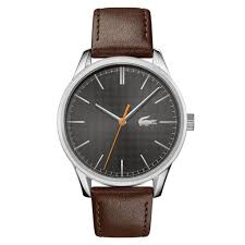 Lacoste chronograph men's watch with black dial and brown leather strap