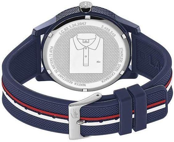 Lacoste watch caseback showing engraved polo shirt design and model details