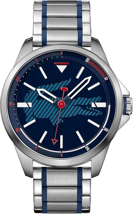 Lacoste Capbreton mens watch with black dial, stainless steel and blue silicone strap