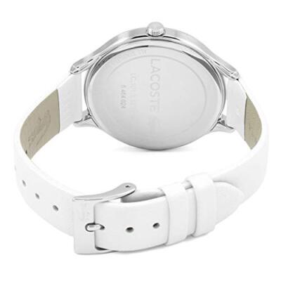 Lacoste CONSTANCE watch caseback with engraved logo and white strap detail
