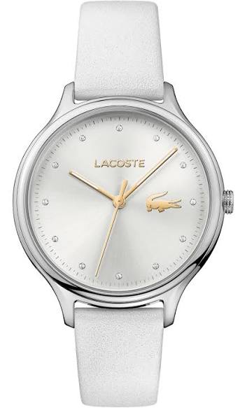 Lacoste CONSTANCE silver dial quartz women's watch with white leather strap