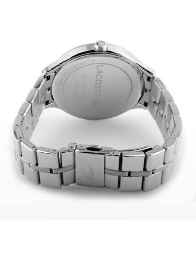 Caseback of Lacoste Constance watch showing stainless steel construction