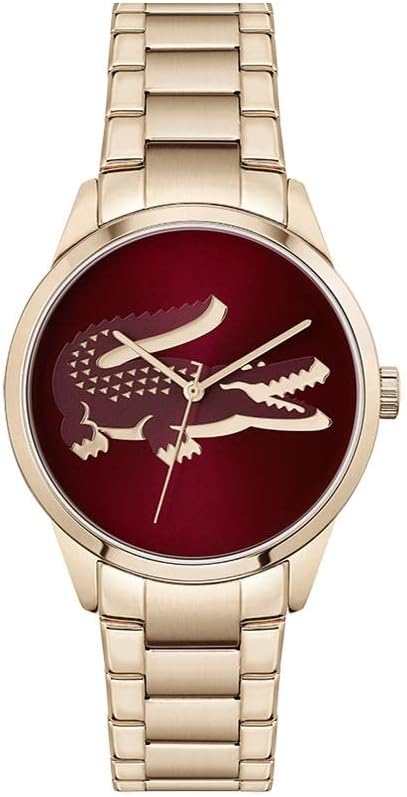 Lacoste Ladycroc rose gold women's watch with burgundy dial and crocodile logo, 36mm