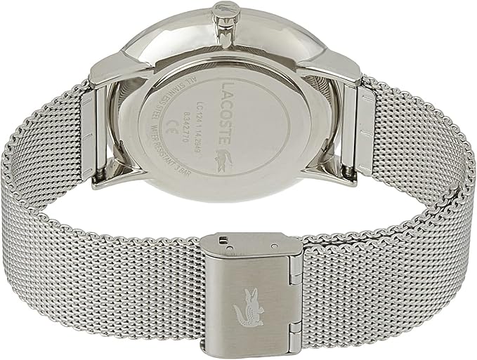 Stainless steel caseback of Lacoste Moon watch 2011025 with engraved Lacoste logo