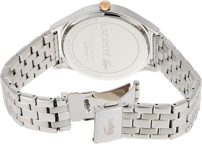 Lacoste NIKITA watch caseback showing stainless steel bracelet and clasp mechanism