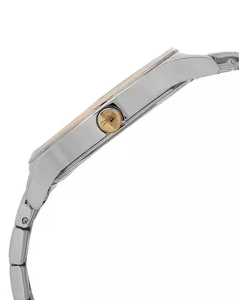 Lacoste NIKITA watch shown from side profile with silver bracelet and rose gold accents