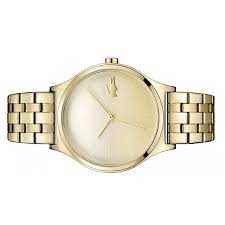 Top-down view of Lacoste Nikita gold tone steel women's watch with minimalist dial
