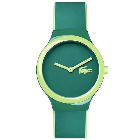 Lacoste The Goa green silicone kids watch with lime bezel and teal dial