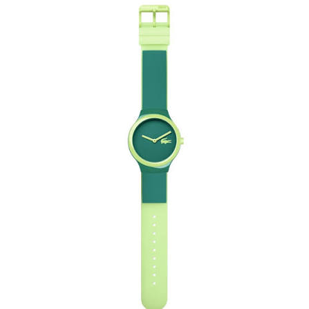 Lacoste The Goa kids watch on wrist showing green and lime silicone strap